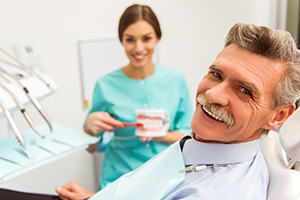 man preparing to get dentures in Michigan City