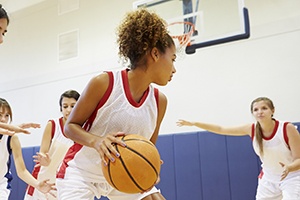 Girls playing basketball